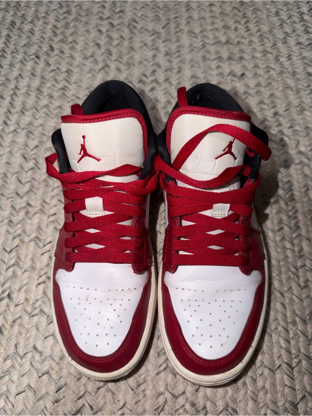 Jordan Kids Red and White High-Top Sneakers with Jumpman Logo